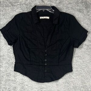 We The Free Black Short Sleeve Button-Down Shirt